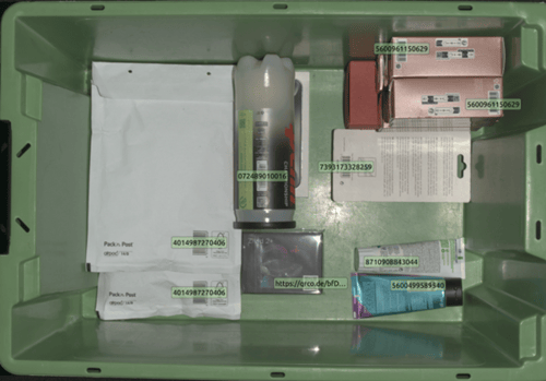 Barcode reading of items in bin